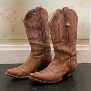 Corral Brown Embossed Leather Cowboy Heeled Boots